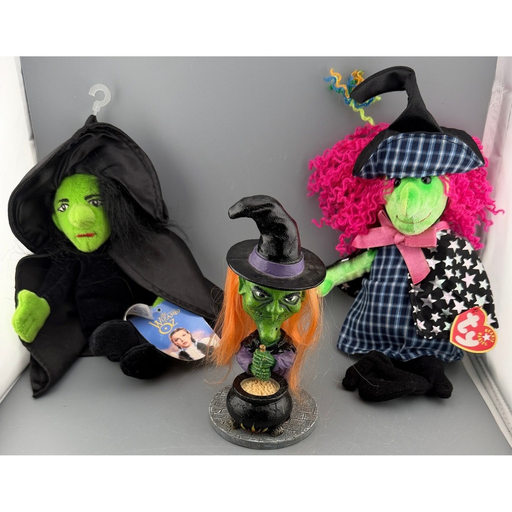 Vintage Halloween Witch Lot  Plush Wizard of Oz  Ty Resin Bobble Head